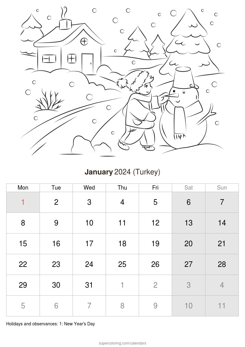 January calendar
