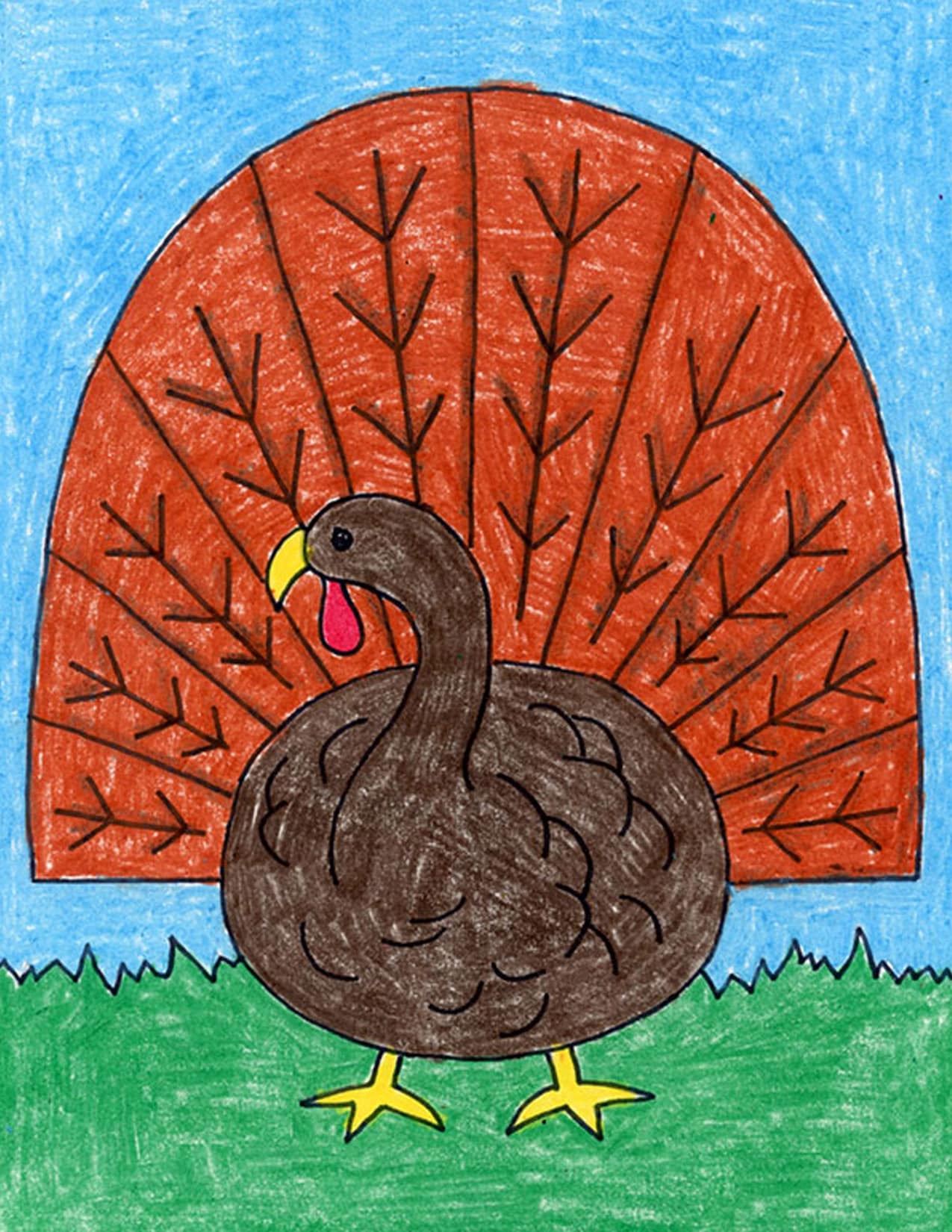Easy how to draw turkey tutorial and turkey coloring page