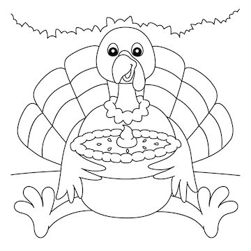 Premium vector thanksgiving turkey holding pie coloring page