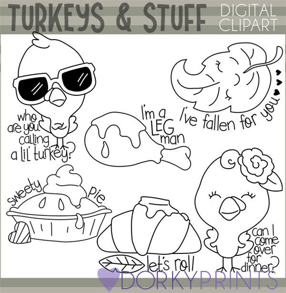 Thanksgiving clipart personal and limited mercial use turkeys and pumpkin pie blackline clip art
