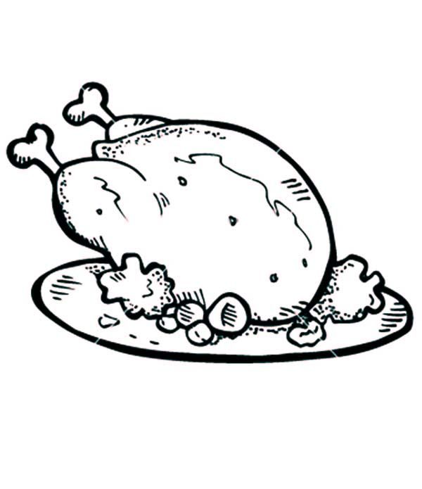 Well cooked roasted chicken with drumstick coloring pages