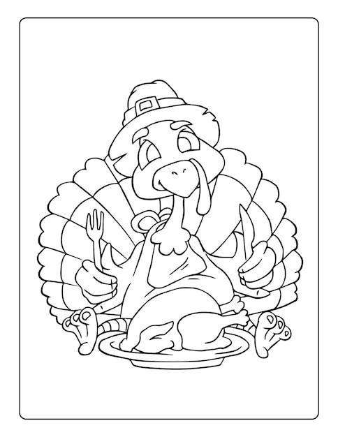 Premium vector thanksgiving coloring pages for kids with turkey and pumpkin black and white activity worksheet