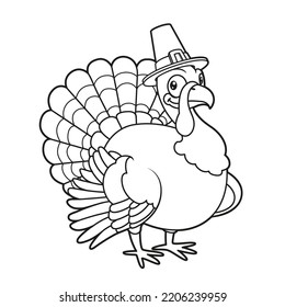 Cute cartoon turkey wearing pilgrim hat stock vector royalty free