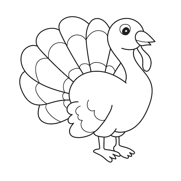 Premium vector black and white cartoon vector illustration of funny turkey farm bird animal for coloring book