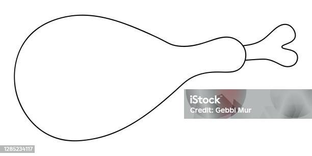 Chicken drumstick turkey leg grilled meat vector illustration outline on an isolated white background doodle style coloring book for children sketch thanksgiving snack stock illustration