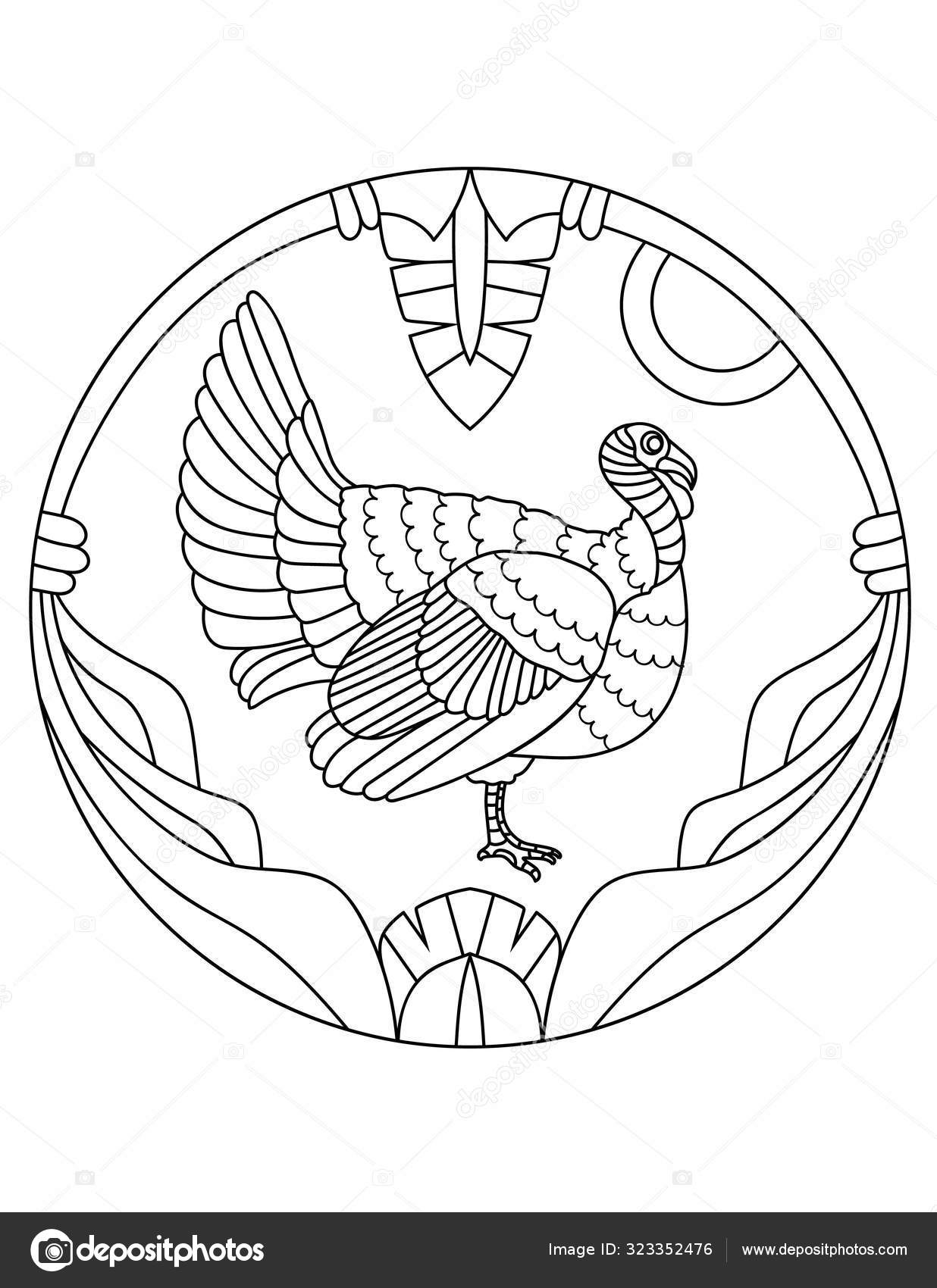 Pattern with turkey thanksgiving illustration design for the holiday harvest mandala with an animal stock vector by bermoha