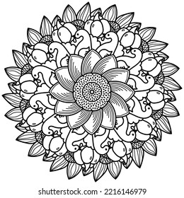 Thanksgiving mandala turkey flower meditative coloring stock vector royalty free