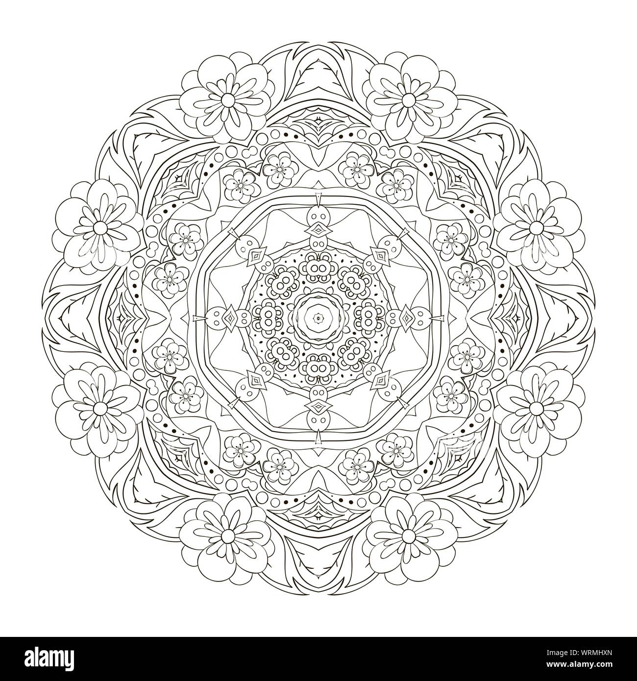 Mandala oriental pattern traditional coloring round ornament turkey egypt islam relaxing picture doodle drawing stock vector image art