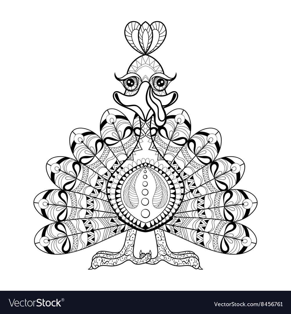 Hand drawing turkey for adult anti stress coloring