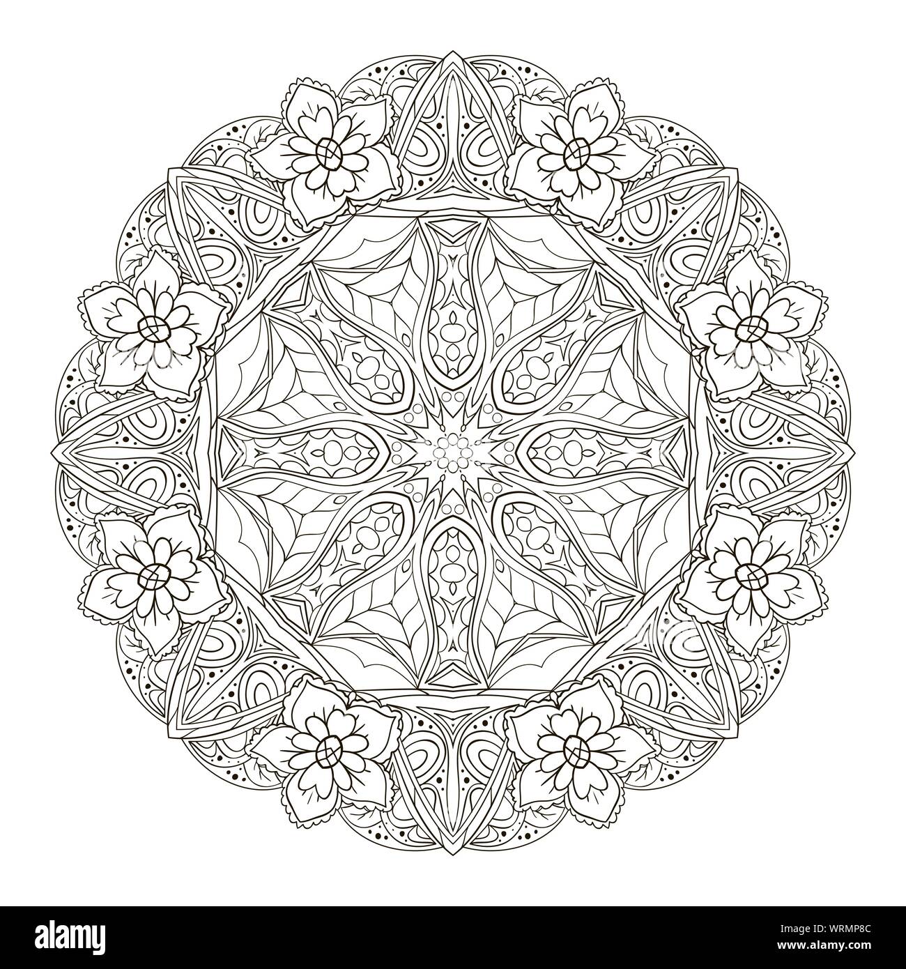 Oriental pattern traditional round coloring ornament mandala turkey egypt islam doodle drawing stock vector image art