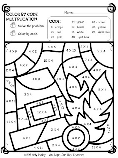 An apple for the teacher thanksgiving color by number math facts coloring pages