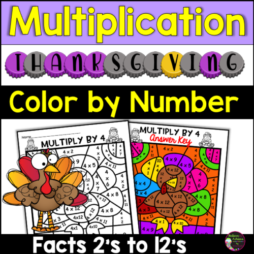 Thanksgiving multiplication color by number made by teachers
