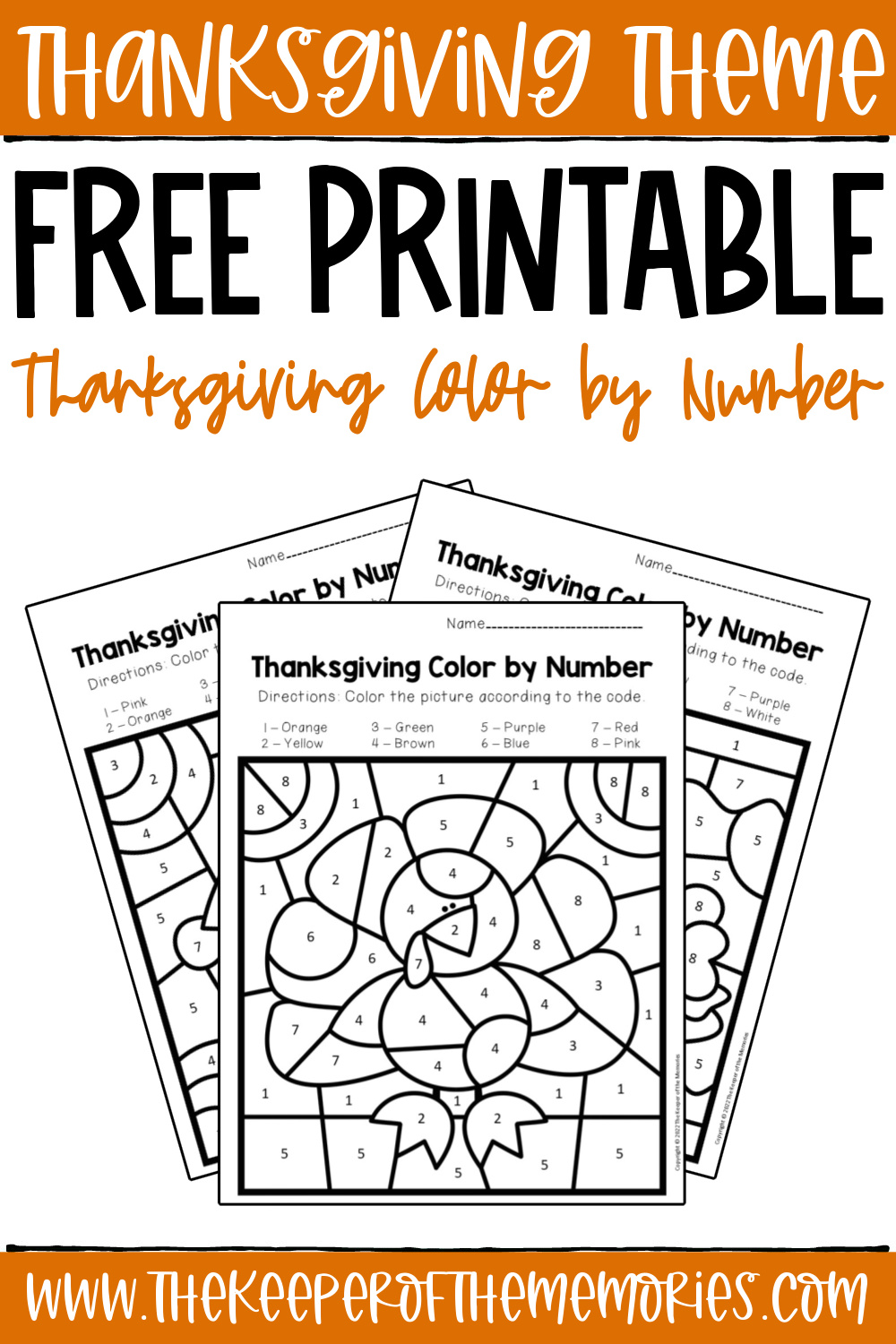 Free printable thanksgiving color by number