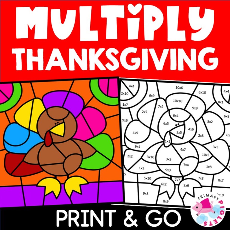 Thanksgiving color by number multiplication made by teachers