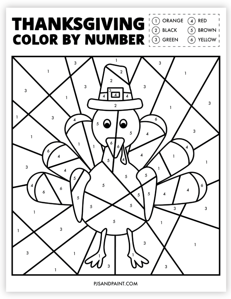 Free printable thanksgiving color by number worksheet
