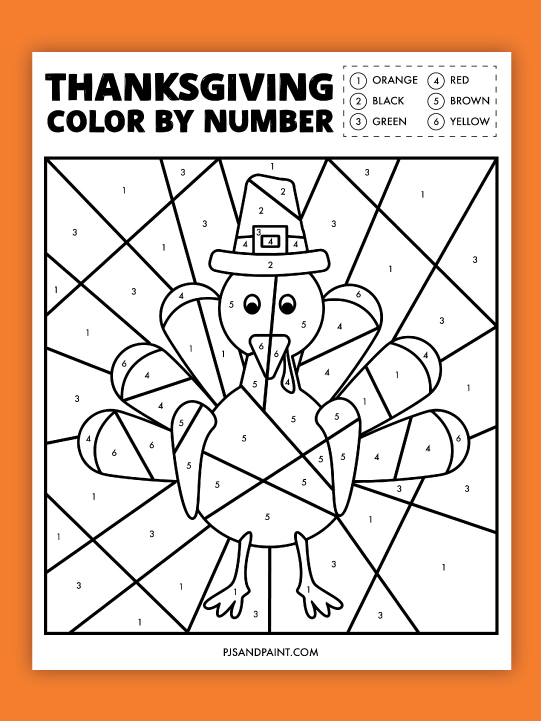 Free printable thanksgiving color by number worksheet
