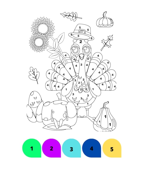 Premium vector thanksgiving coloring pages color by number thanksgiving
