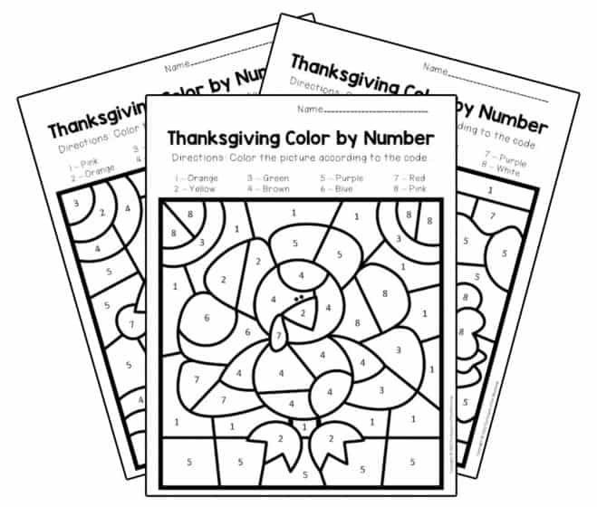 Free printable thanksgiving color by number