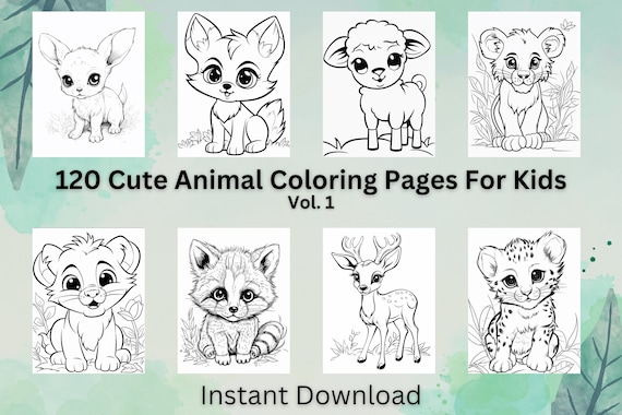 Cute animal coloring pages for kids vol cute animal coloring pages for kids kids coloring pages digital download printable