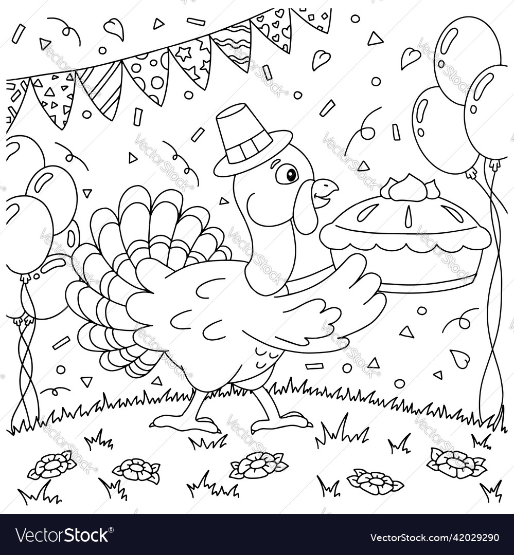 Cute turkey coloring book page for kids cartoon vector image
