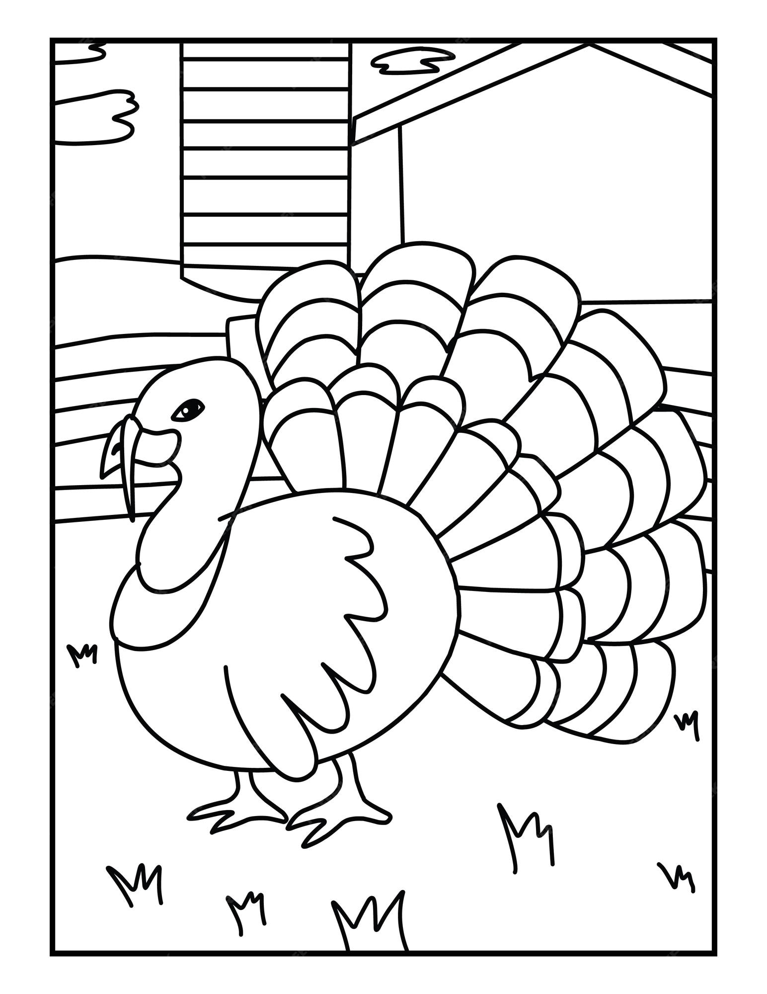 Premium vector turkey farm animal coloring pages for kids