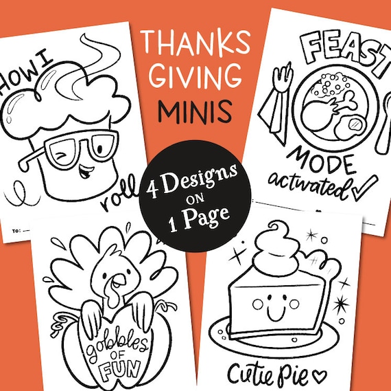 Thanksgiving printable mini coloring page coloring book for kids turkey pumpkin pumpkin pie thanksgiving meal gobble pdf
