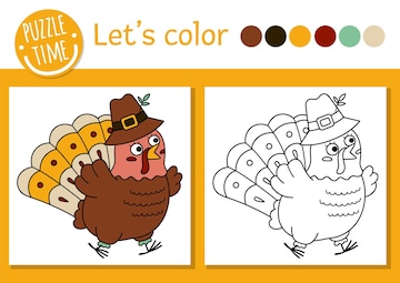 Premium vector thanksgiving coloring page for children with turkey vector autumn holiday outline illustration