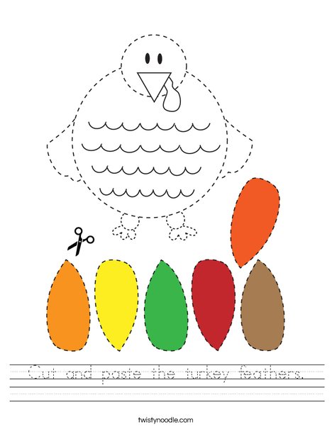 Cut and paste the turkey feathers worksheet