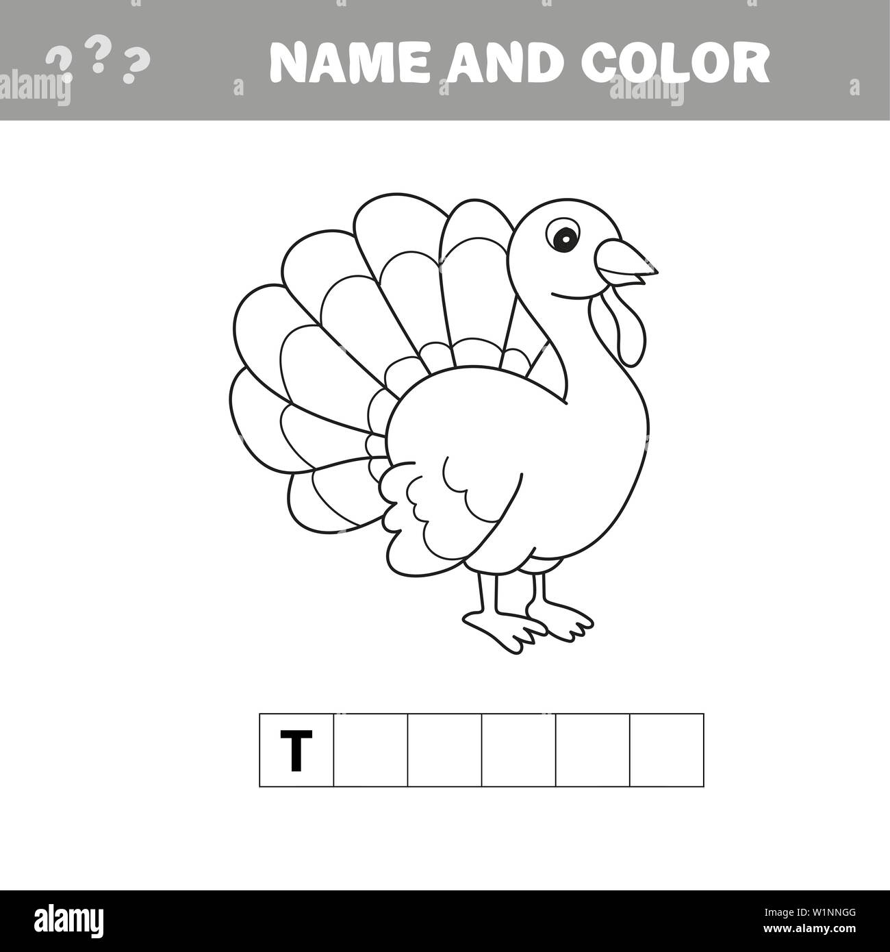 Black and white cartoon vector illustration of funny turkey farm bird animal for coloring book