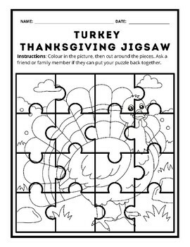 Thanksgiving turkey activities turkey thanksgiving jigsaw coloring pages