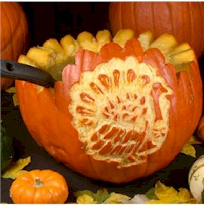 Carved pumpkin thanksgiving turkey tureen