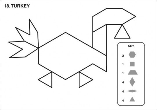 Turkey tangram pattern blocks preschool letters first grade math