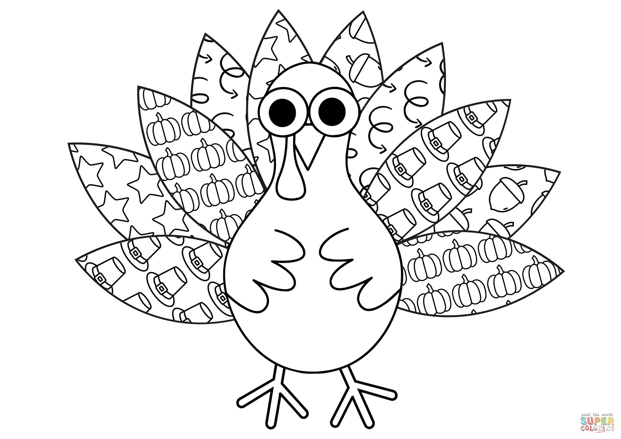 Thanskgiving turkey with patterns coloring page free printable coloring pages