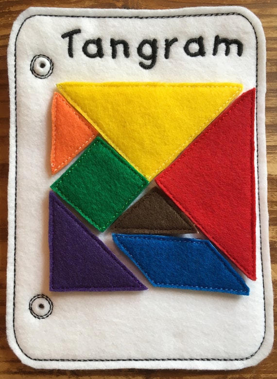 Child gift tangram puzzle busy book page color shape match