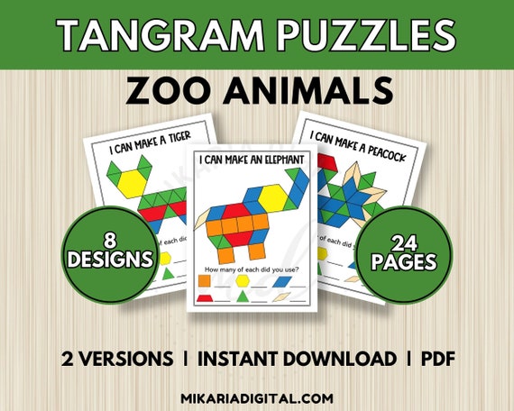 Zoo animal pattern block mats tangram puzzle cards for kids toddler learning activity quiet time book basic shape matching worksheets download now