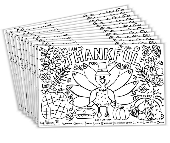Fall thanksgiving placemats for kids turkey placemats paper coloring activity paper table mats for children to write thankful list