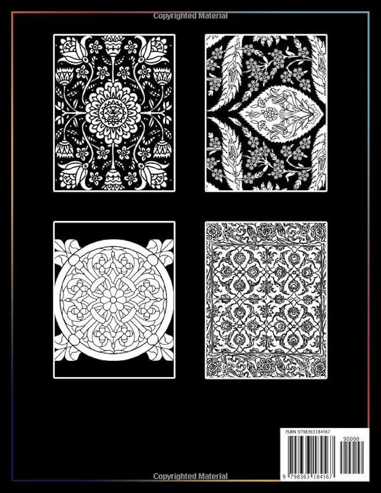 Midnight gorgeous turkish tiles coloring book attractive decoration coloring pages on black background with elite illustrations unleash creativity idea for girls adults fun and relaxation joy rainbow books