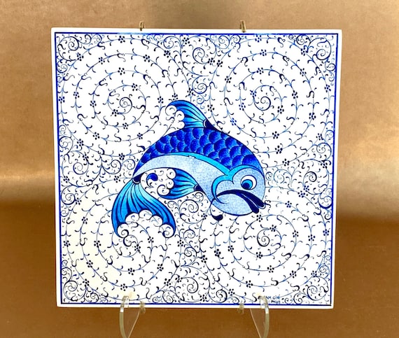 Turkish kutahya hand painted ceramic tile elsam cini kutahya