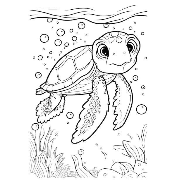 Premium vector baby turtle coloring page black and white illustration vector baby turtle coloring page