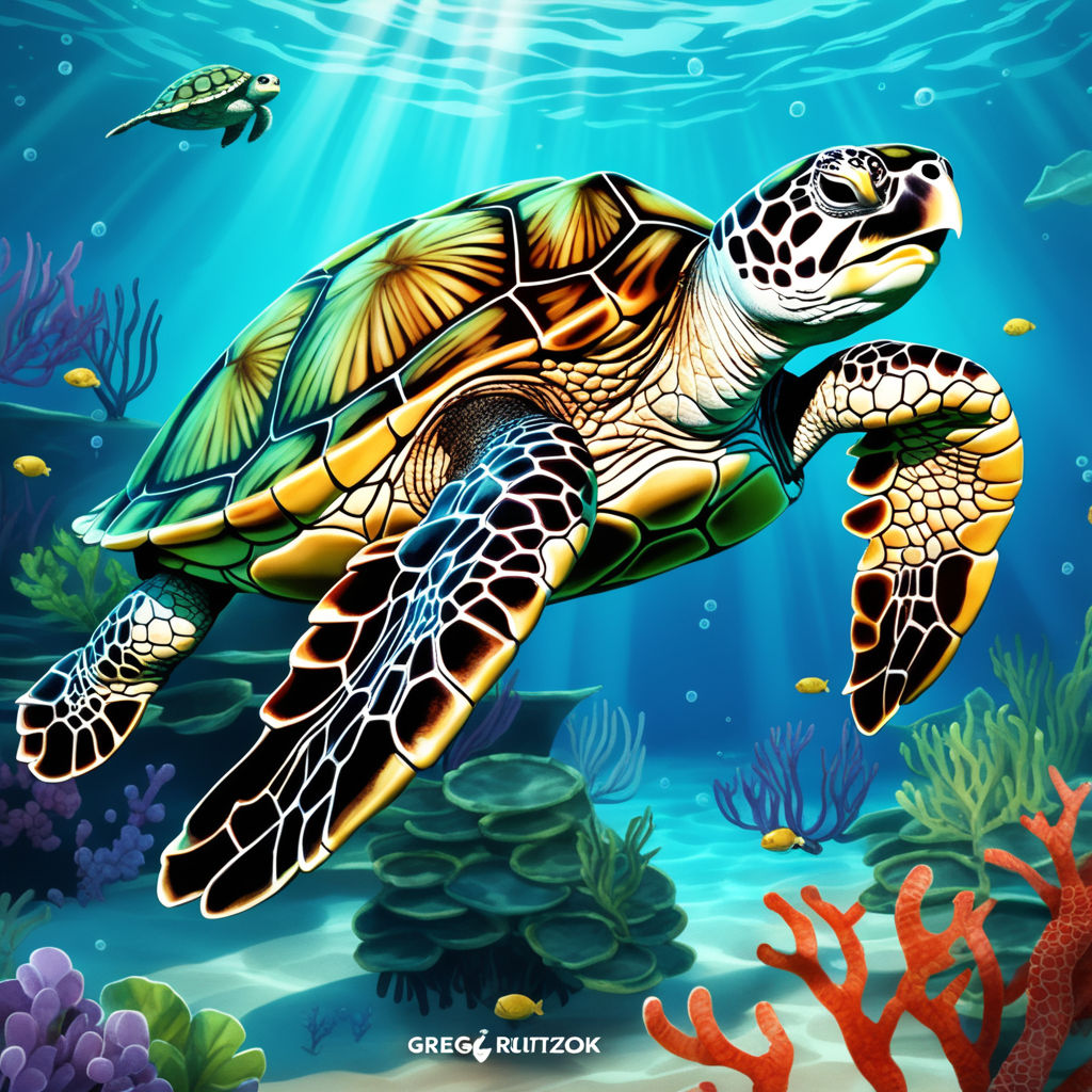 West indies green turtle full body coloring book cover art black and white cinematic lighting