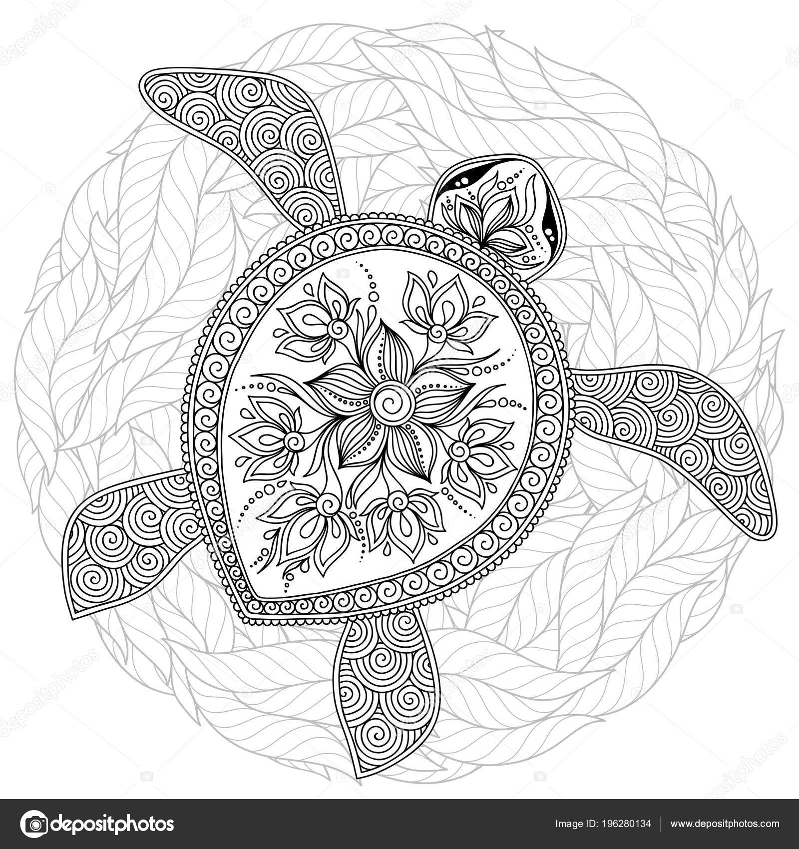 Coloring book adults coloring page turtle different ornaments hand drawn stock vector by karpenyuk