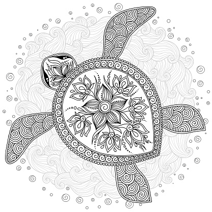 Coloring book pages for kids and adults turtle stock illustration