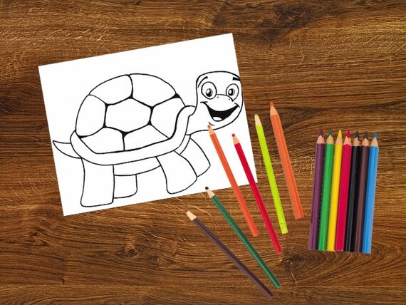 Turtle printable coloring pageturtleprintablekidscoloringinstant download blackwhitearthandmadehand drawn cartoon