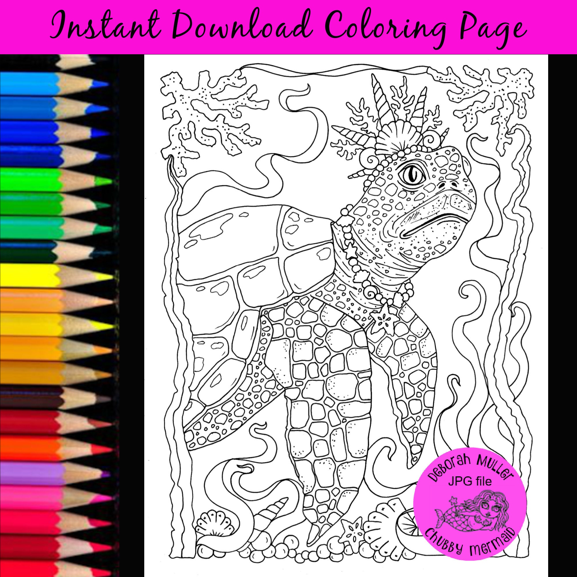 King of the sea coloring page sea turtle beach coloring adult coloring summer coloring fun