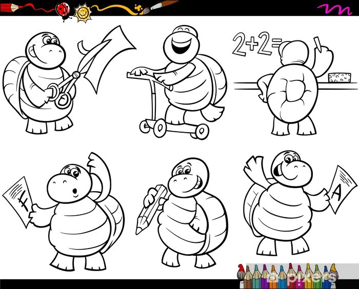 Bath mat school turtle set cartoon coloring page