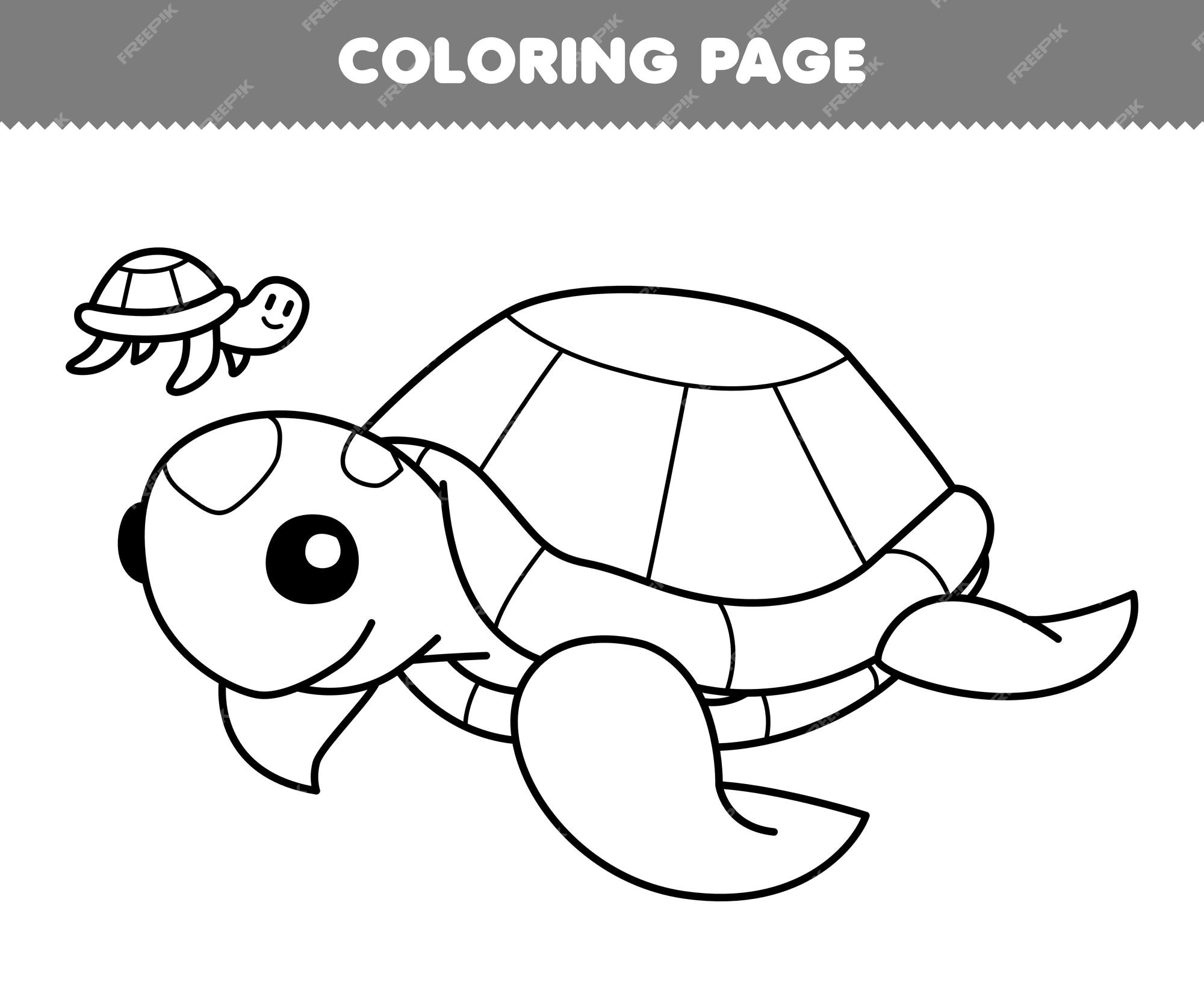 Premium vector education game for children coloring page of cute cartoon turtle line art printable underwater worksheet