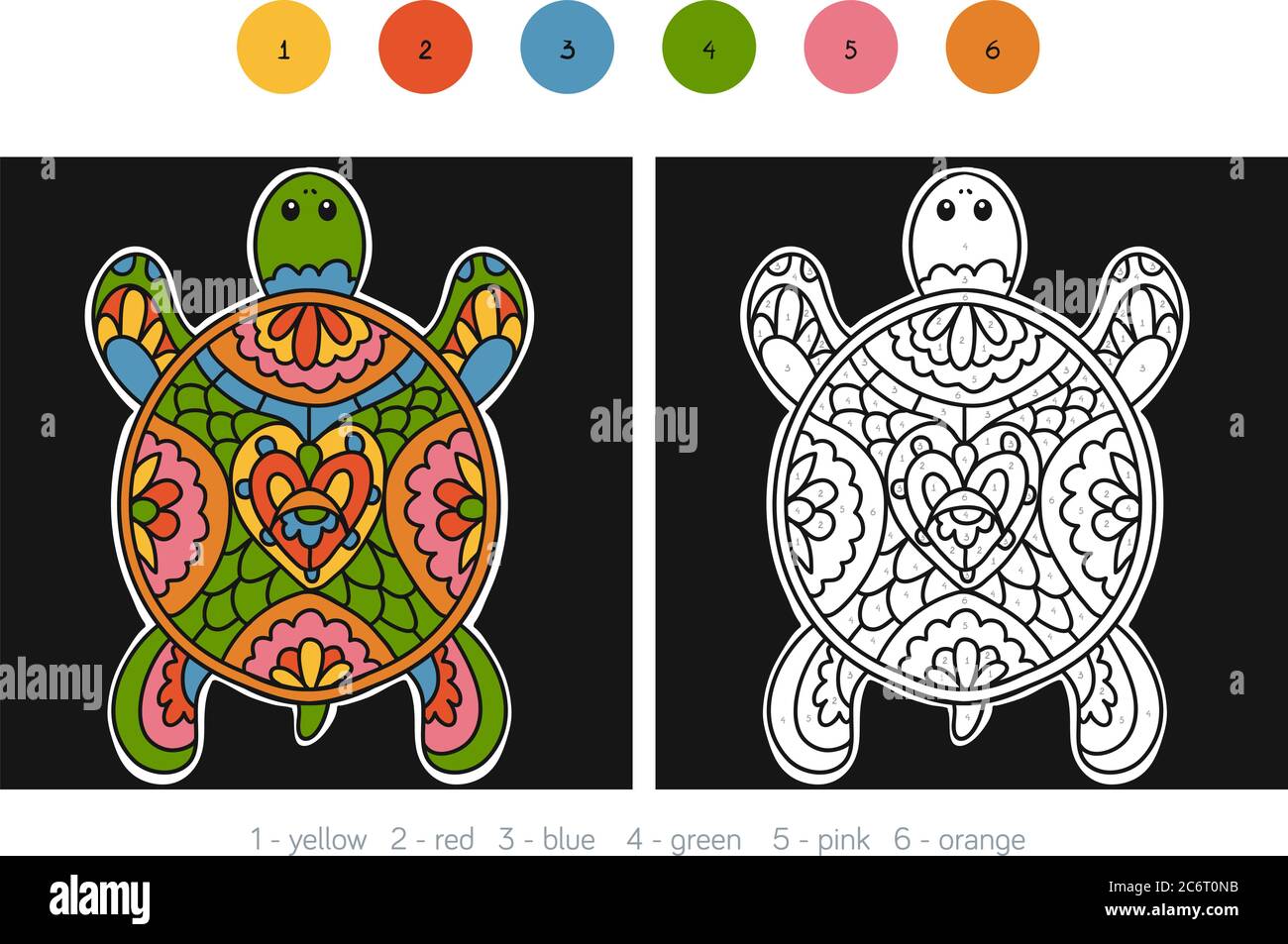 Color by number education game for children turtle stock vector image art