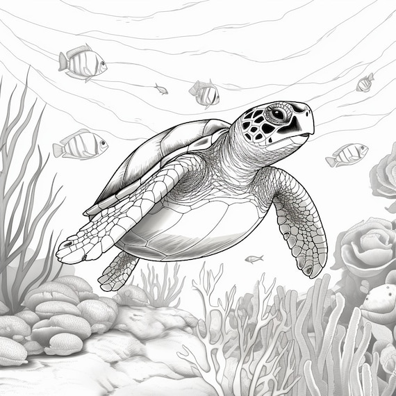 Underwater turtle coloring pages for all ages