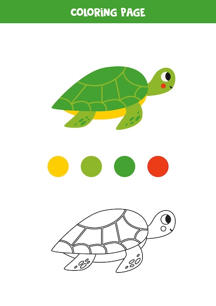 Premium vector color cute cartoon green turtle worksheet for kids