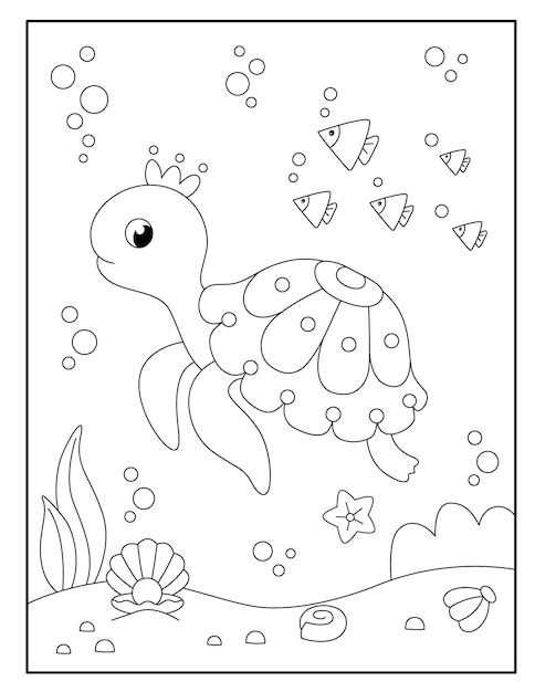 Premium vector cute turtle coloring page for kids